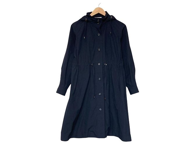 Autre Marque OLD ENGLAND Drawstring Hooded Long Coat Blue