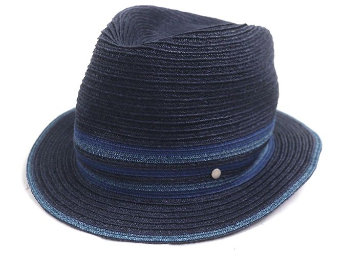 Hermès Raffia Serie58 Straw Fedora Hat Blue Navy blue