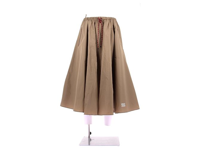 Falda Miu Miu caqui de poliéster Talla 42