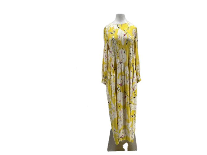 Loro Piana Vestido de seda estampado amarillo
