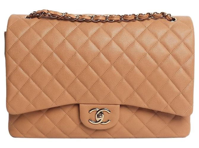 Chanel Bolsa maxi Classic Double Flap acolchoada em caviar Blush