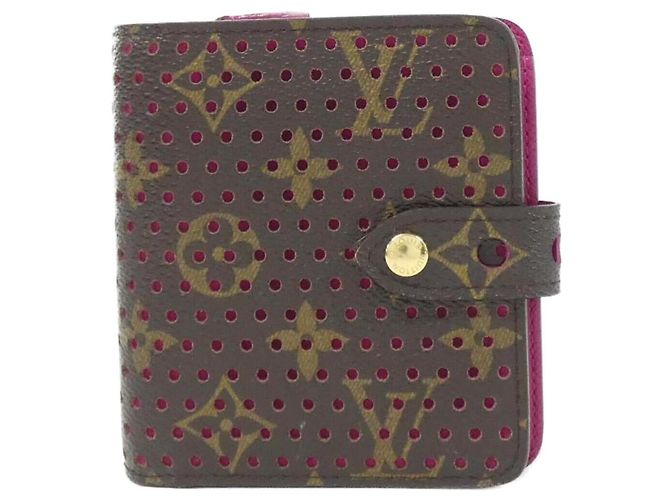 Louis Vuitton Monogram Perfo Compact Zip Wallet Brown Fuschia