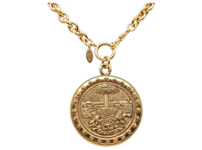 Collar de cadena con medallón de León y Palmera Chanel Coco Mark Dorado
