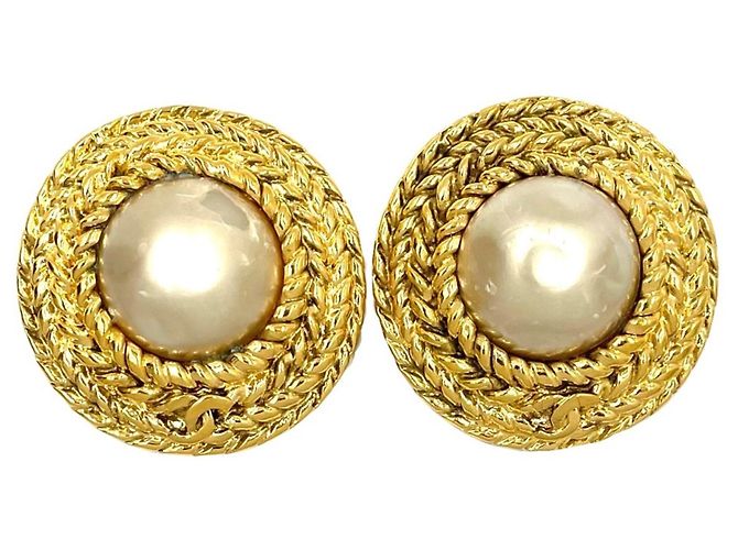 Orecchini a clip Chanel Oro e Bianco D'oro