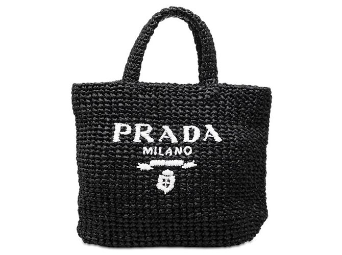 Tote Sac cabas Prada Crochet Triangle Logo Plate Noir