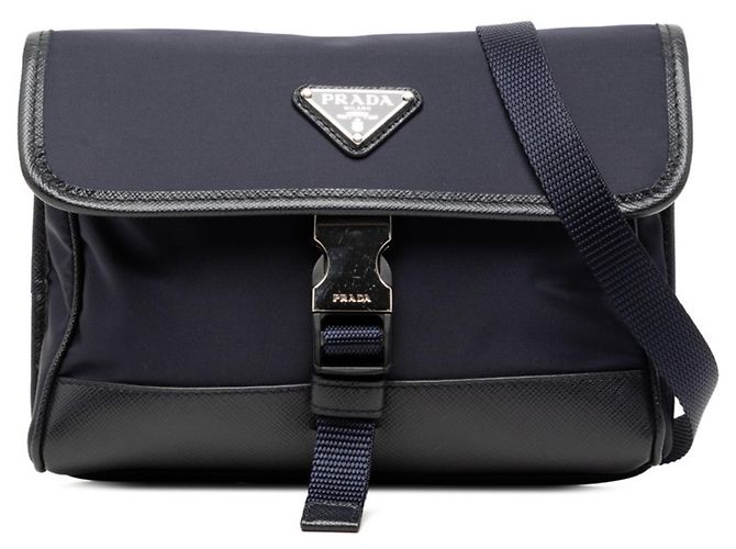 Saffiano Borsa a tracolla in nylon con logo triangolo Prada Blu navy