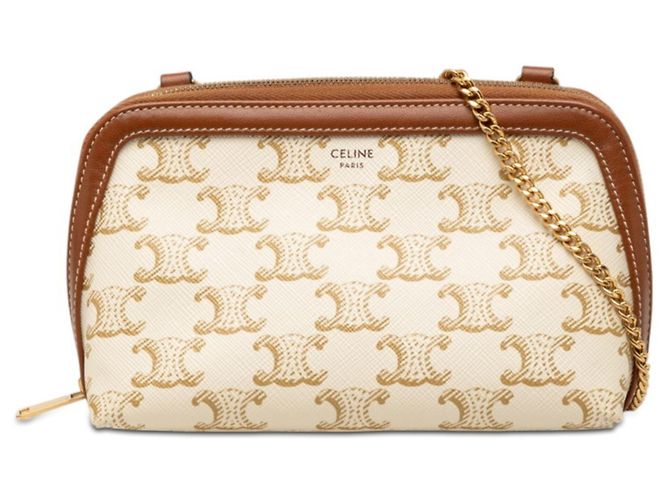 Céline Bolsa Clutch Celine Triomphe Marrom Branco