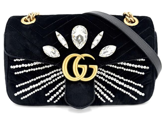 Bolsa de ombro Gucci GG Marmont acolchoada com corrente Small Preto