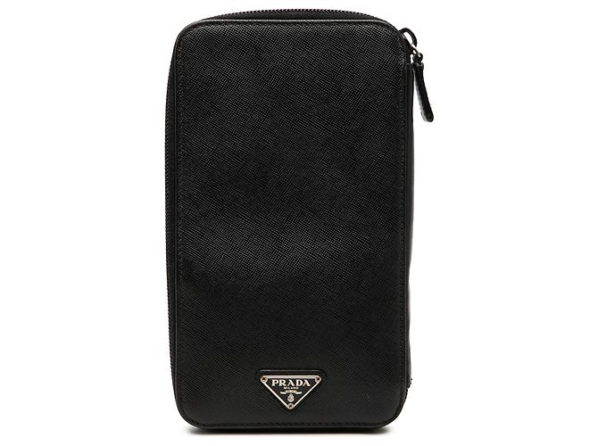 Prada Black Saffiano Zip Around Wallet