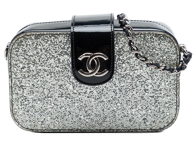 Bolso Camera Chanel Silver Glitter Patent Evening On The Moon