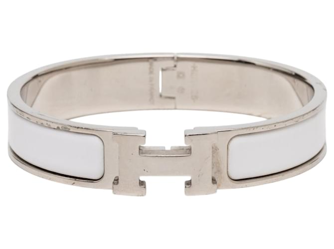 Hermès White Narrow Enamel Clic H Bracelet PM 