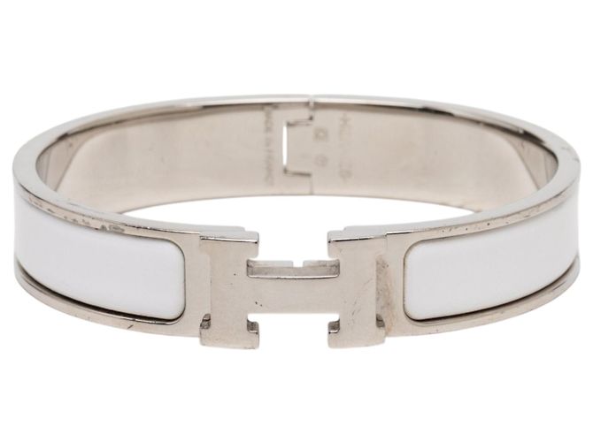 Pulseira Hermès Clic H em esmalte branco estreito PM