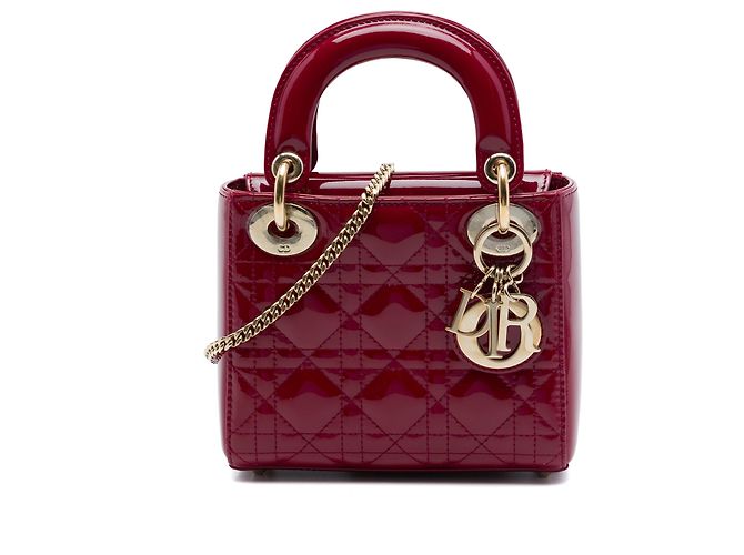 Lady Dior mini en charol rojo cannage Roja Burdeos