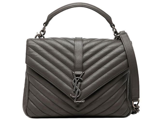 Bolsa Satchel Saint Laurent Chevron em pele de carneiro cinza Medium com monograma Marrom Cinza antracite