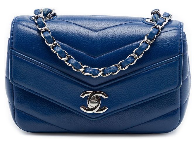 Chanel Blue Mini Caviar Chevron Data Center Envelope Flap