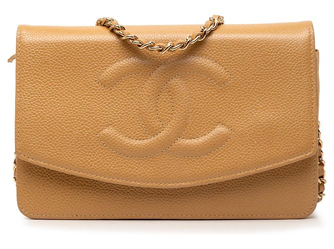 Wallet On Chain Cartera con cadena Chanel Beige CC Caviar