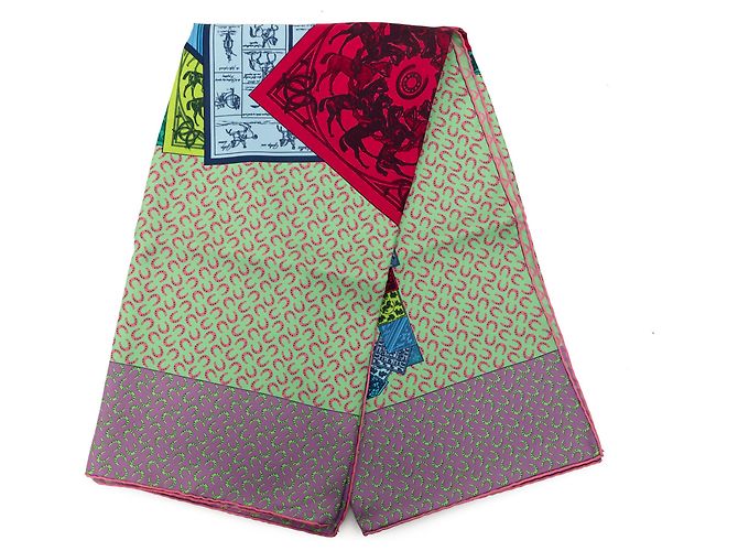 Sciarpa in seta Hermès Green A Cheval Sur Mon Carre Verde Verde chiaro