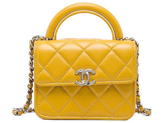 Chanel Yellow Mini Lambskin Paris Le19M Charming Top Handle Flap Amarillo