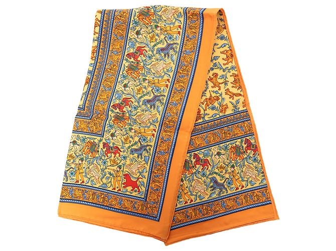 Hermès Seidentuch Orange Chasse En Inde 90