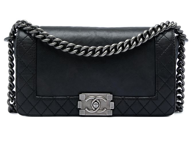 Chanel Black Old Medium Lambskin Boy Reverso Flap Noir