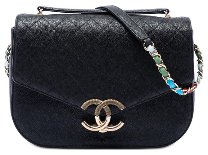 Chanel Black Paris Cuba Medium Quilted Caviar Thread Around Flap Preto