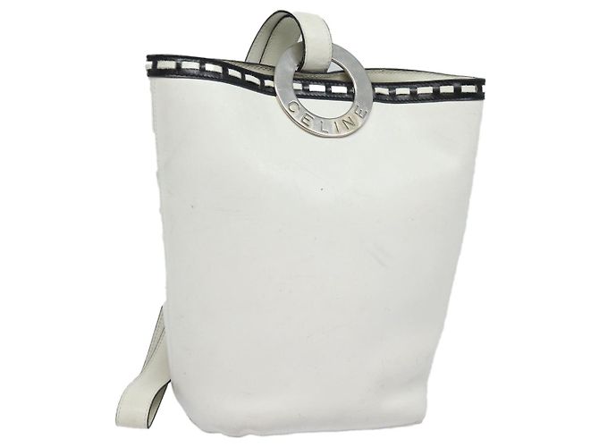 Céline Celine Vintage Circle Logo Leder Small Weiß