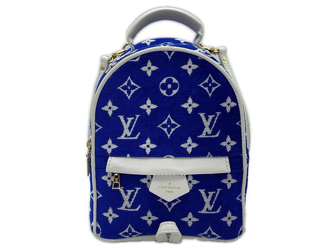 Louis Vuitton Monogram Jacquard Velvet Palm Springs Rucksack MINI M46207 Weiß Blau