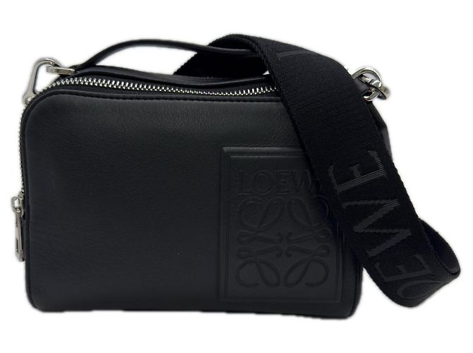 Borsa a tracolla camera in raso e pelle di vitello Anagram Loewe Nero