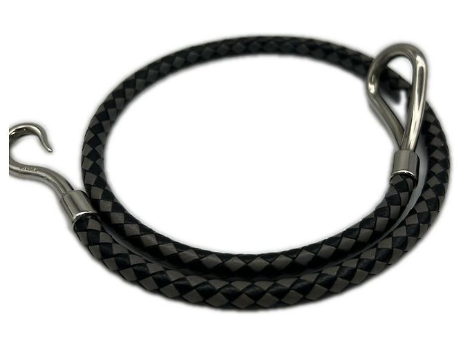Hermès Pulseira charm de couro Jumbo H HERMES Marrom Preto