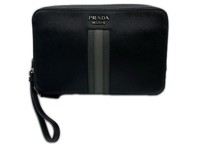 Clutch Saffiano Prada Marrom Preto
