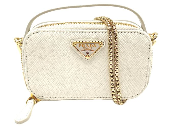 PRADA Pochette mini Saffiano Triangle Blanc