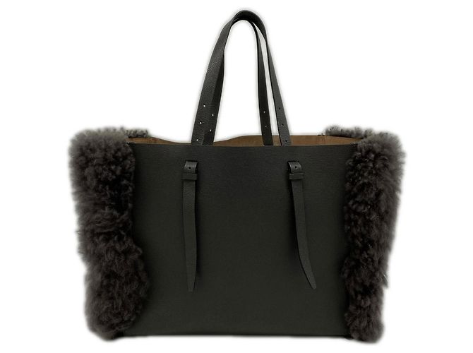 Sac Tote Grande de Couro com Pelo Valextra Marrom
