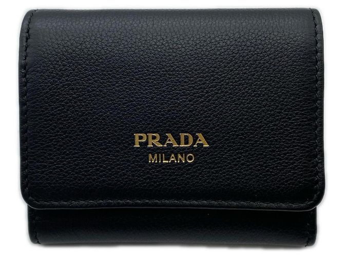 Cartera de cuero tríptico Prada Porta Piccolo Negro