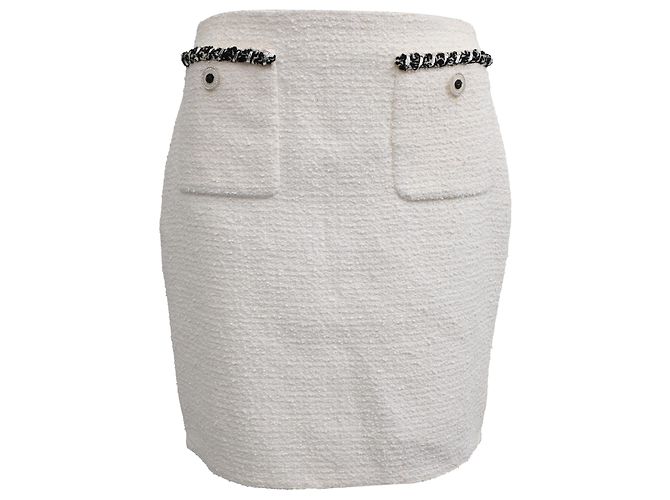 Timeless Mini gonna a matita in tweed Chanel in cotone bianco Stampa python