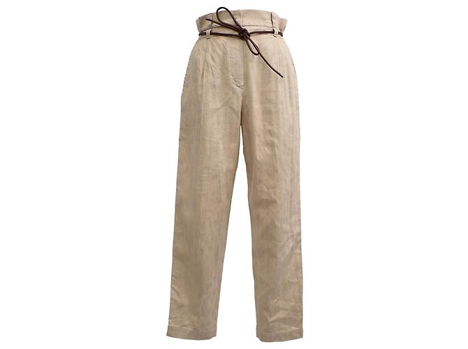 Calça cenoura com cinto Brunello Cucinelli em algodão bege