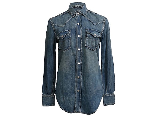 Camicia in denim con bottoni Saint Laurent in cotone blu
