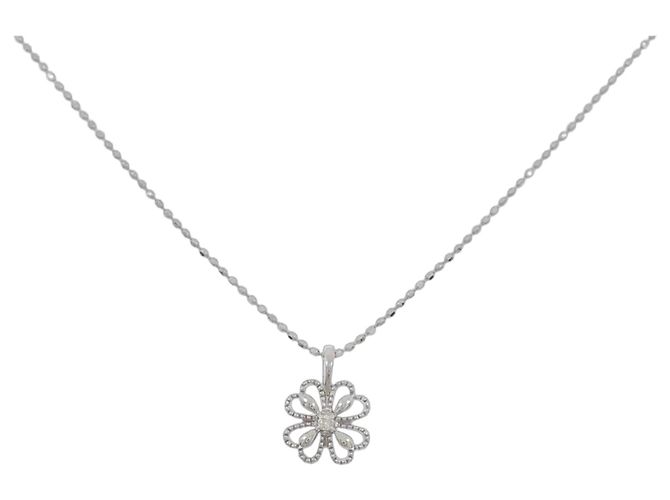 Autre Marque 10K Weißgold-Diamant-Halskette Silber