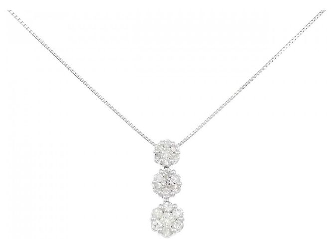 Autre Marque Au750 Blumen-Diamant-Halskette Silber
