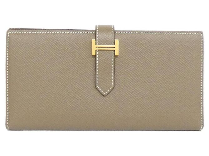 Béarn Hermès Cartera larga Hermes Bearn Souffle Epsom Castaño Gris pardo