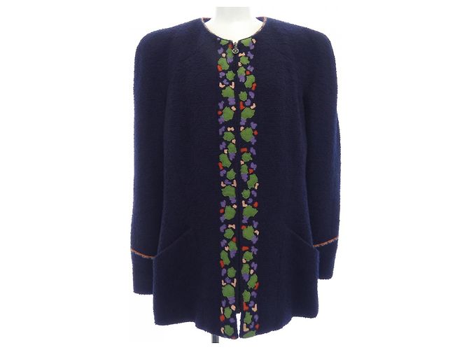 Timeless Chanel Collarless Jacket Blue Navy blue