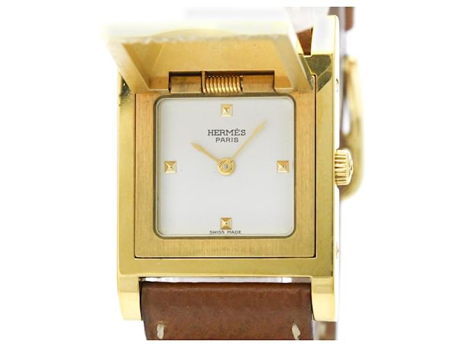 Hermès HERMES Medor Damenuhr aus Leder mit Goldbeschichtung und Quarzwerk 