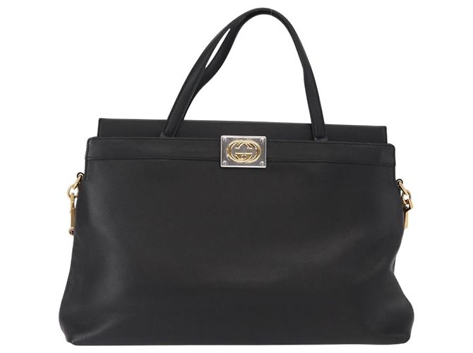 Bolsa Tote Gucci Linea Matisse Interlocking G Top Handle de couro Médio Preto