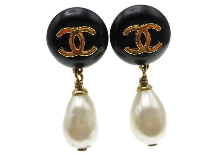 Chanel Vintage CC Dangle Metal con Cristalli Nero