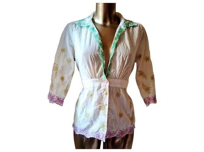 Autre Marque Blusa Ricamata Marlboro Classics Rosa Bianco Verde