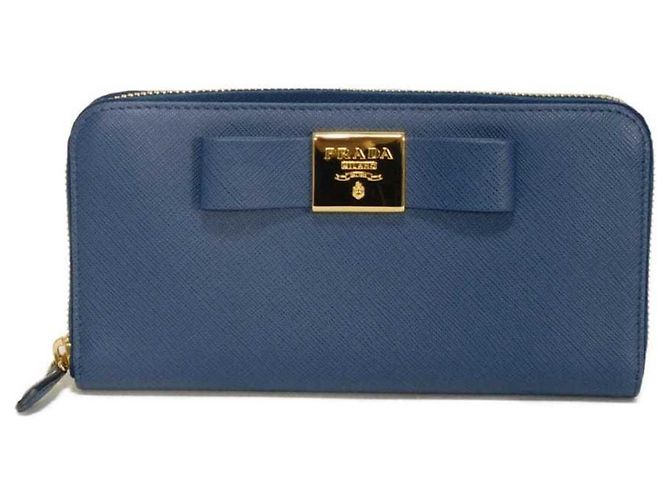 Prada Saffiano Long Wallet Blue