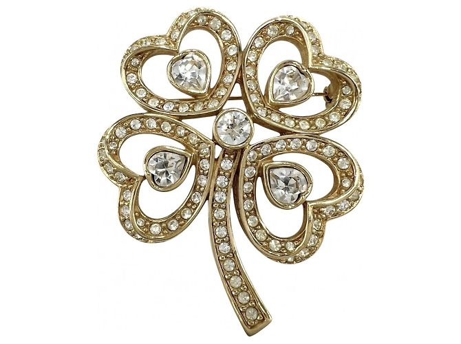 Spilla Trifoglio in Oro e Strass Christian Dior D'oro