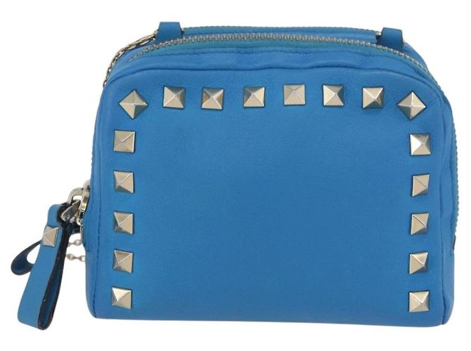 Mini camera in pelle Valentino Garavani Rockstud Chain Blu