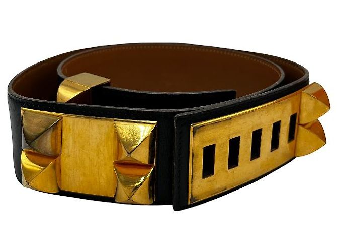 Hermès Hermes Collier de Chien Belt Leather Wide Black