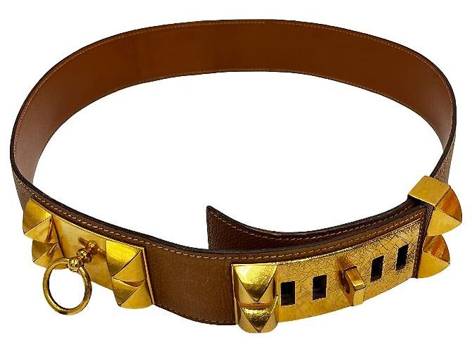 Hermès Cinto Hermes Collier de Chien Wide em Couro Marrom