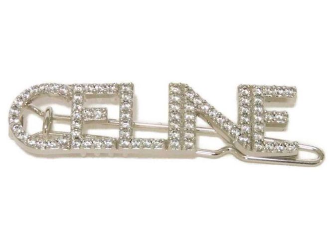 Céline Celine Crystal Monochrome Hair Clip Silvery
